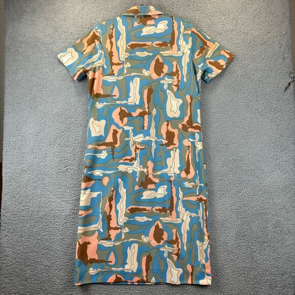 VTG MCM Dress Large Tumbleweeds 60s 70s Retro Pockets Artsy Pink Blue 40" chest - Picture 9 of 11